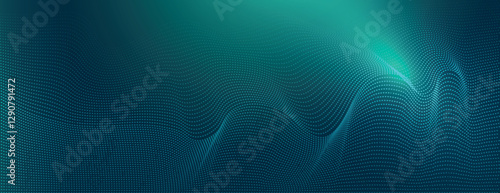 Abstract teal background with a wavy, dotted texture. The teal background creates a dynamic, flowing visual effect. Neon glow halftone pattern background. Turquoise background vector.