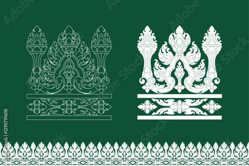 Khmer​ pattern art drawing from Angkor Wat temple sculpture. Cambodia traditional ornamental pattern it's good for culture design, decoration project, royal palace. Traditional ornament art Cambodia.
