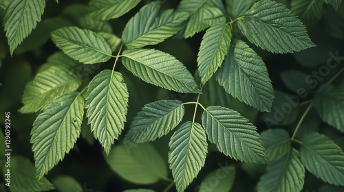 Lush green leaves with smooth lines create serene and natural atmosphere, showcasing beauty of nature design