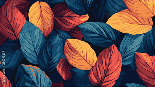 Wallpaper Mural Colorful Floral Pattern with Abstract Flowers and Set of Autumn Leaves on White Background Art & Illustration Torontodigital.ca