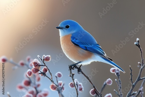 Colorful Blue Bird Perched on Green Foliage in a Natural Setting During Dayli...