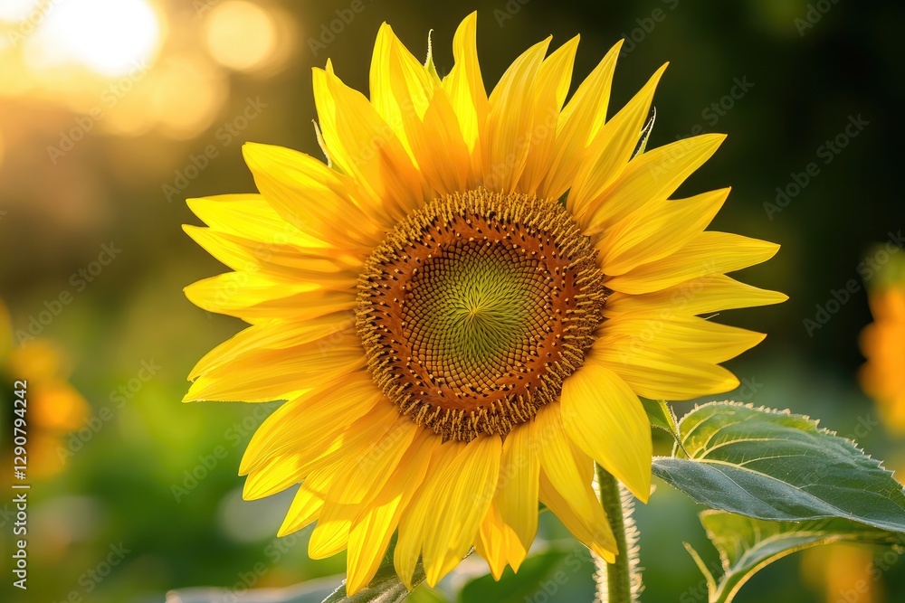 Fototapeta premium A bright yellow sunflower with detailed textures, isolated