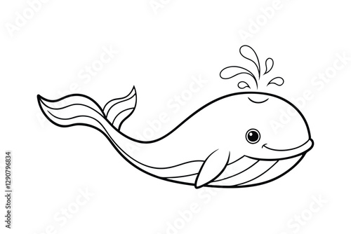 Line art of a tiny baby whale with a water spout on its head vector art illustration for coloring page.eps