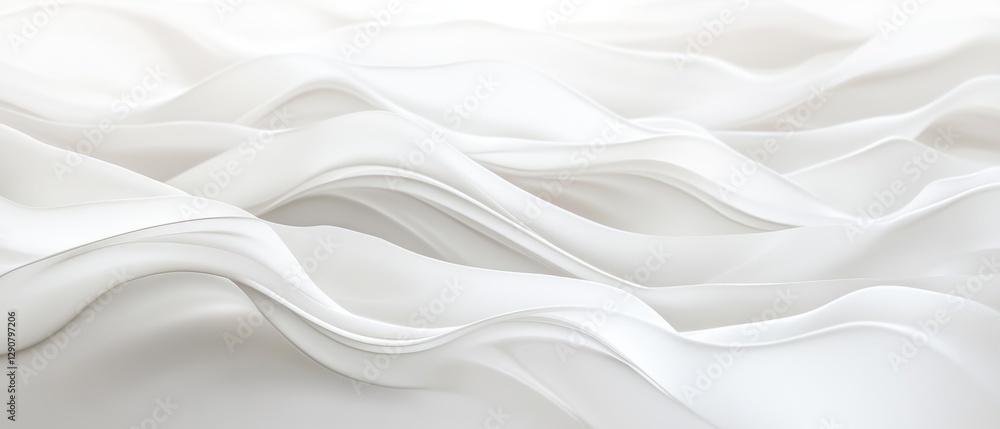 Obraz premium White flowing fabric texture, elegant drapery background, soft waves and smooth lines, minimalist design, delicate silk appearance for modern decor or fashion.