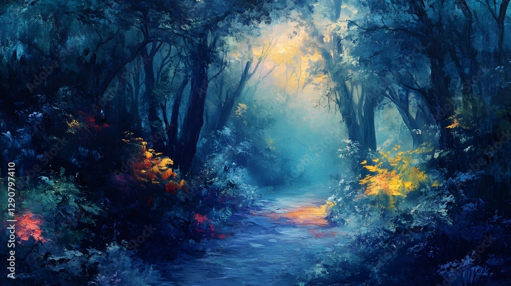 Fototapeta premium Enchanted Forest Surreal Landscape with Mystical Lighting Effects