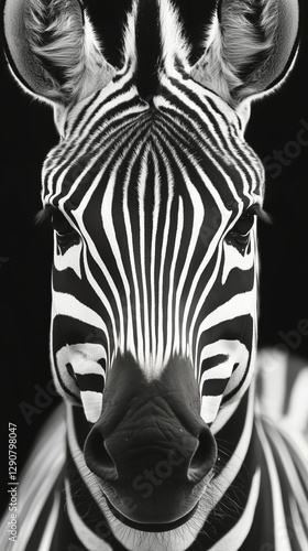 Zebra Standing in Front of a Black and White Striped Background Showcasing Un...