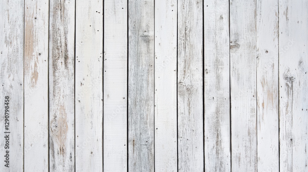 Fototapeta premium Weathered white wooden background, rustic planks, vertical boards, aged wood texture for design, crafts, photography projects, and DIY decor.
