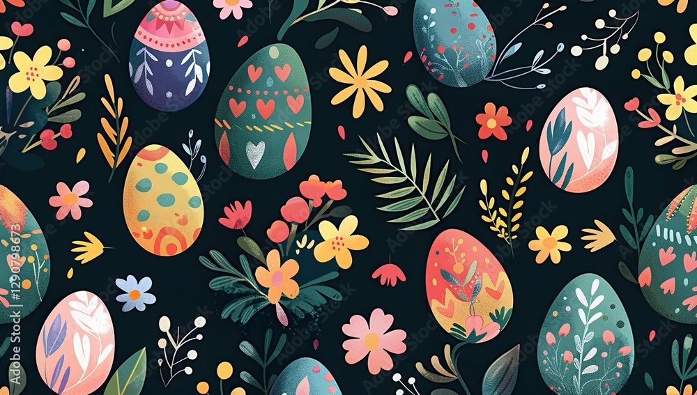 seamless easter pattern,Seamless pattern featuring Easter eggs embellished with vibrant floral designs and soft pastel hues seamless easter pattern,Seamless pattern featuring Easter eggs embellished with vibrant floral designs and soft pastel hues