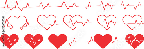 Heartbeat Line and Heart Icon Collection - ECG Pulse Vector Set for Medical, Healthcare, and Love Designs