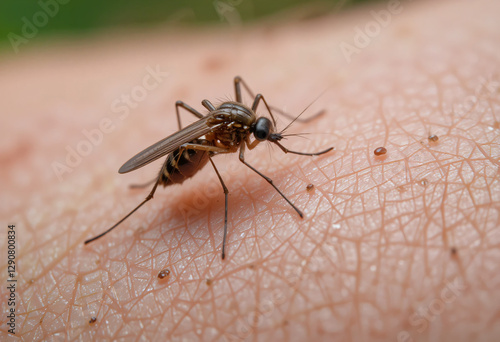 A mosquito lands on a person's skin