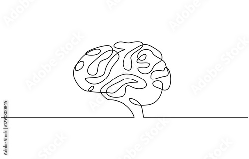 Continuous one line drawing of human brain. Hand drawn minimalism style, Brain line art vector illustration, psychology, idea and intelligence concept. Editable stroke.