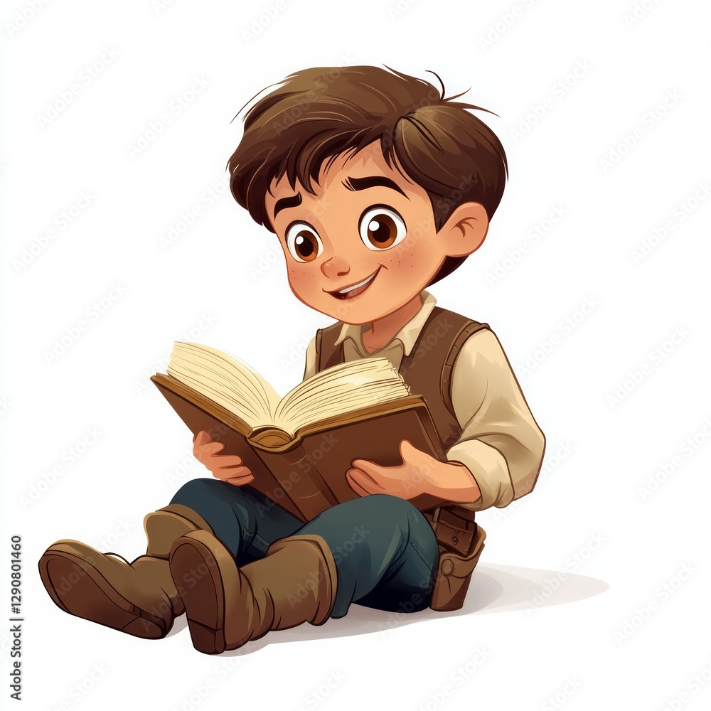 boy is reading isolated white background boy is reading isolated white background