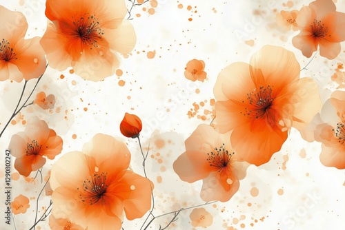 Bright Orange Flowers in a Soft Watercolor Style on a Light Background