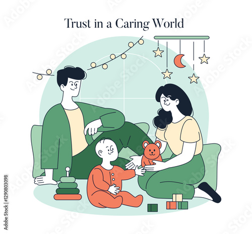 Authoritative Parenting Style. Flat Vector Illustration