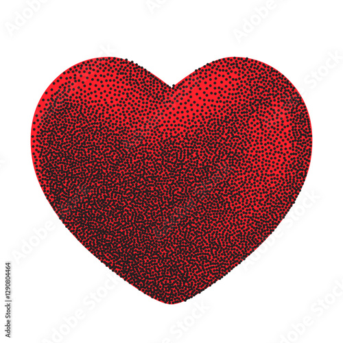 Dotted red heart shape for y2k trendy collages. Vector textured stippling photocopy effect 3D heart