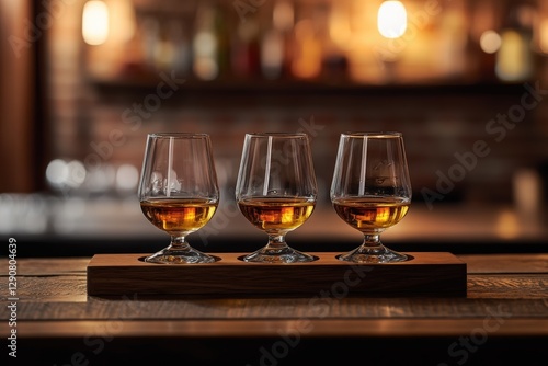 Premium whiskey tasting experience with elegant flight of three glasses
