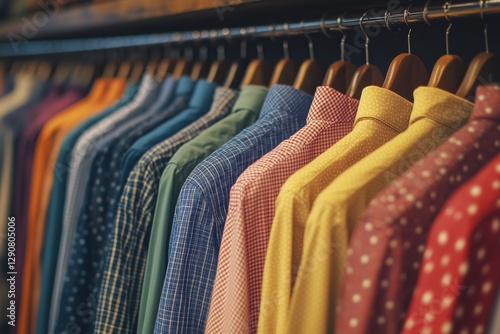 Colorful Collection of Shirts Displayed on Hangers in a Clothing Store