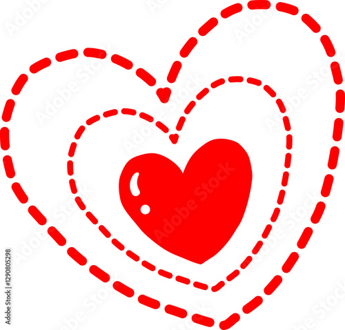 red heart illustration with dashed line