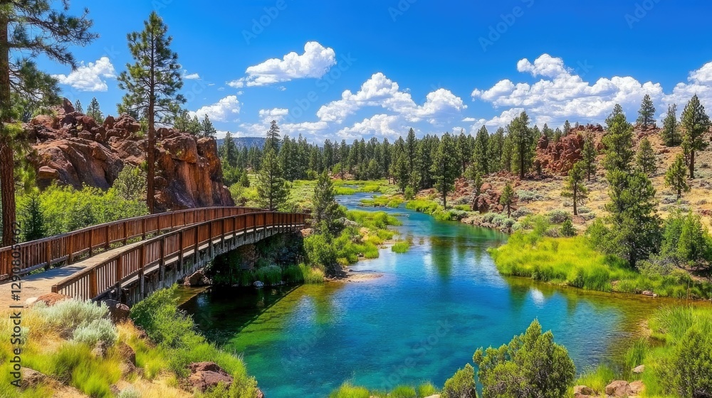 Fototapeta premium Mountain River Bridge Scenic View