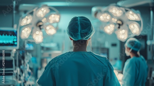 Wallpaper Mural Back View of Medical Device Sales Representative Training Medical Staff on New Equipment Torontodigital.ca