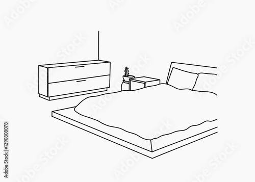 Minimal bedroom interior hand drawn illustration vector