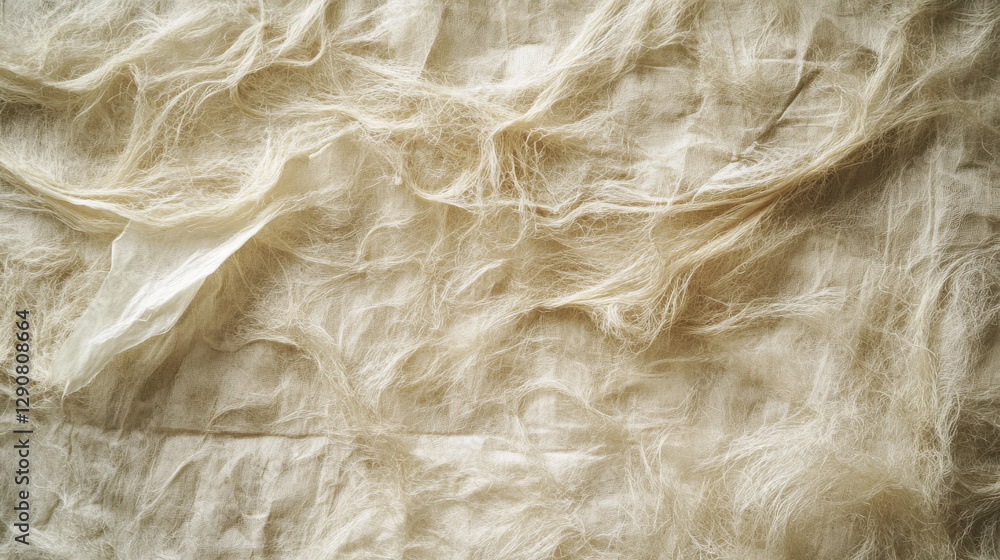 Obraz premium Sustainable paper made from decomposed natural plant fibers, showcasing textured surface with soft, fibrous strands. This eco friendly material highlights nature beauty