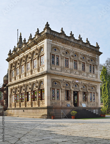 Mahadji Shinde Chhatri, a memorial for an 18th-century military leader, featuring a Hindu temple with Anglo-Rajasthani architecture, Pune, Maharashtra, India.