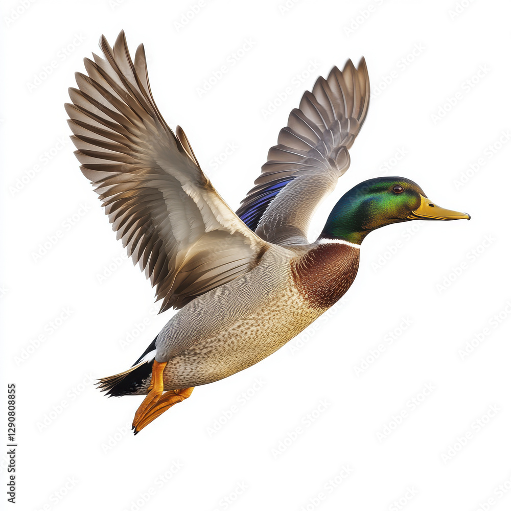 mallard duck flying gracefully with its wings spread wide, showcasing vibrant colors and intricate feather details. This full body shot captures beauty of nature mallard duck flying gracefully with its wings spread wide, showcasing vibrant colors and intricate feather details. This full body shot captures beauty of nature