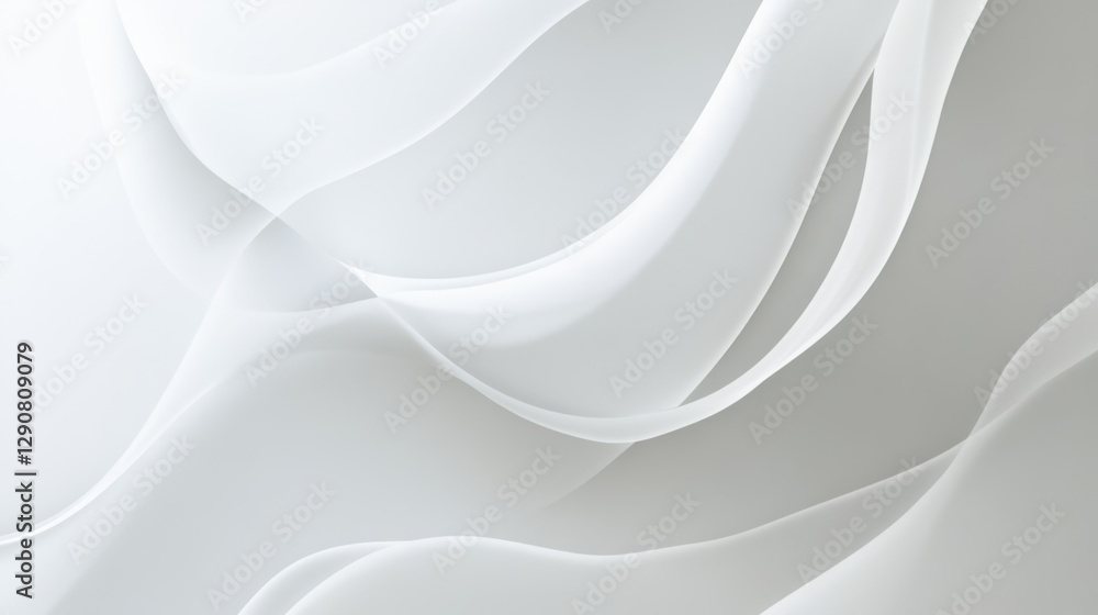 Fototapeta premium Translucent white waves on a soft background, elegant flowing fabric textures, smooth abstract design, minimalistic aesthetic for modern decor.