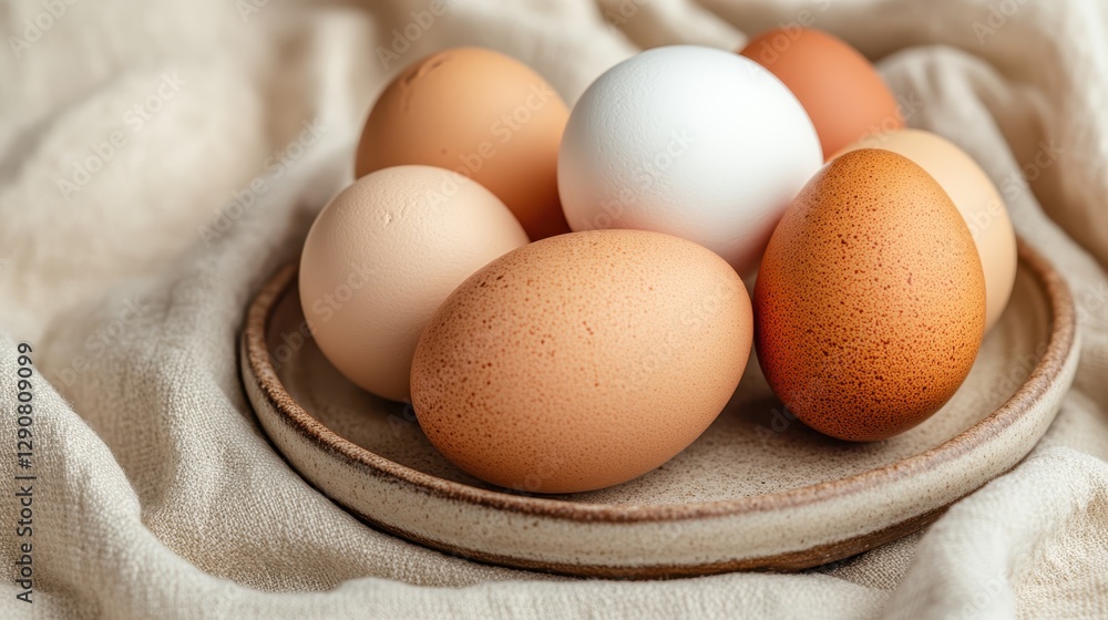 This image presents a shallow bowl filled with a variety of eggs, showcasing earthy tones and their appealing shapes, representing nourishment and culinary possibilities in cooking. This image presents a shallow bowl filled with a variety of eggs, showcasing earthy tones and their appealing shapes, representing nourishment and culinary possibilities in cooking.