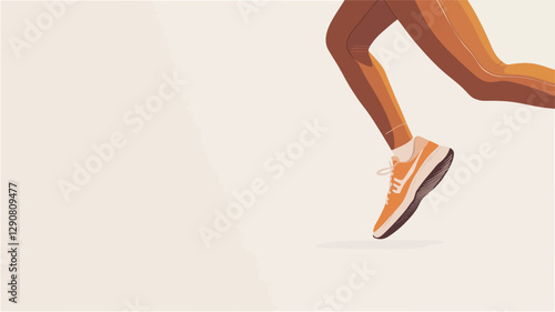 Close-up, stylized illustration of a person's legs running. The illustration features a minimalist style with bold, simplified forms and muted orange and white color palette. The focus is on the