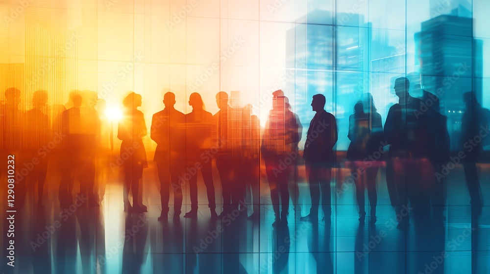 Double exposure image of many business people teamg group silhouette office background. Double exposure image of many business people teamg group silhouette office background.