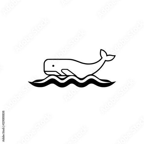 Minimalist Whale Illustration: Black outline whale breaching water, simple clean graphic.