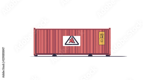 A digital illustration of a red cargo container viewed from a side perspective against a white background. The container is depicted in a simple, flat style with minimal detailing.  It features a
