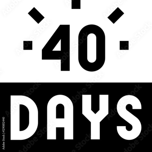 Minimalist "40 Days" glyph icon in a monochrome vector style. This simple design symbolizes Lent, fasting, prayer, spiritual preparation, and biblical significance, making it ideal for religious conte