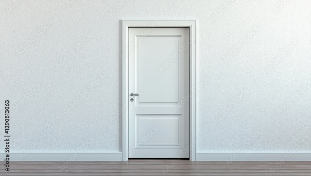Spacious aesthetic with a minimalist white door in white wall. Spacious aesthetic with a minimalist white door in white wall.