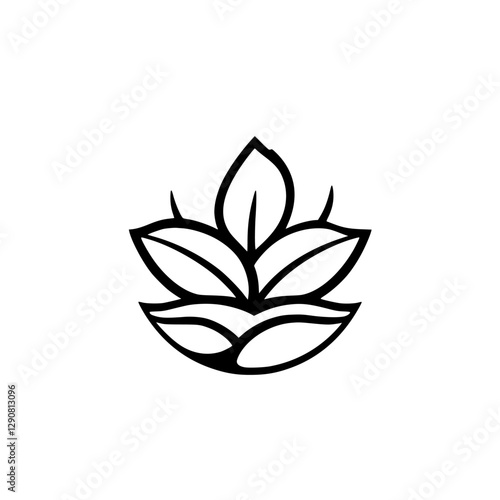 Stylized black and white floral logo of a lotus flower with two layers of petals and additional details.