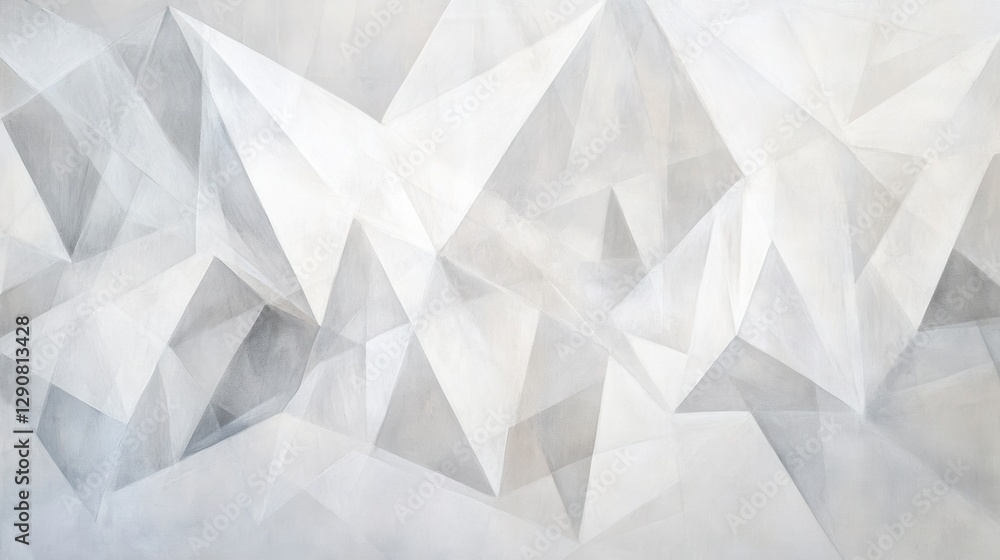 Fototapeta premium Abstract geometric background with white triangular shapes and soft gradients, ideal for web design, presentations, and modern artwork. Puzzle-patterned surface.