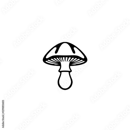 Simple illustration of a mushroom set on a pure white background, conveying simplicity, boldness, and minimal artistry.