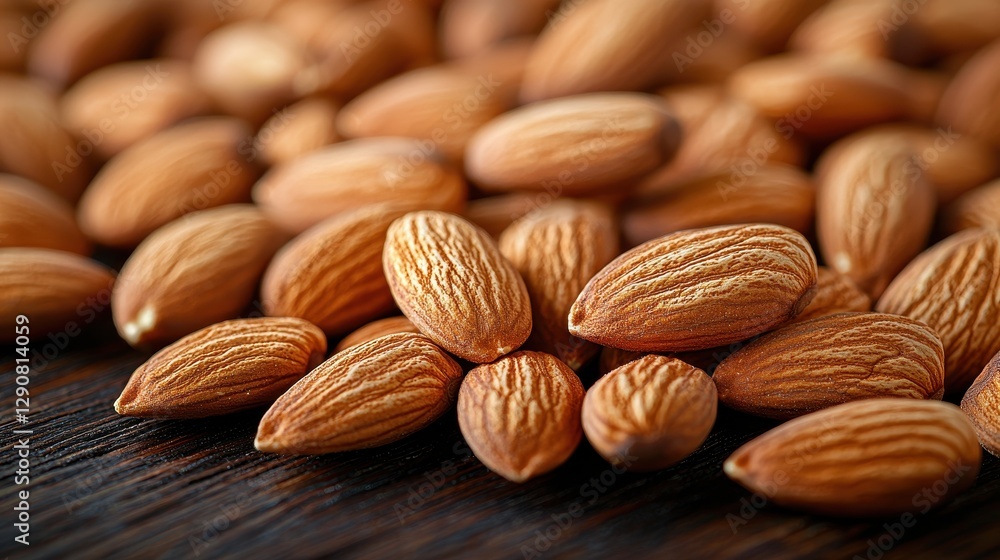 Close-up of a Pile of Raw Almonds on a Dark Wooden Surface Close-up of a Pile of Raw Almonds on a Dark Wooden Surface