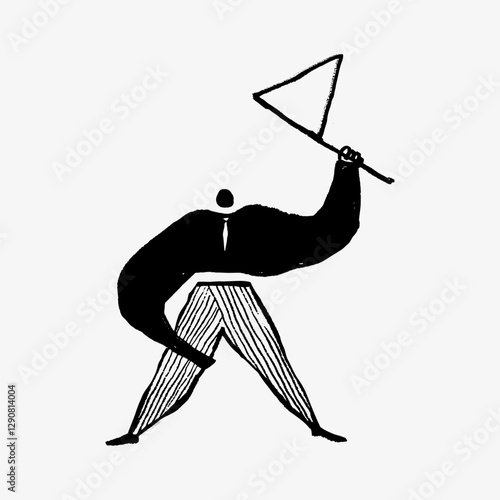 Businessman raising rectangle flag doodle illustration vector