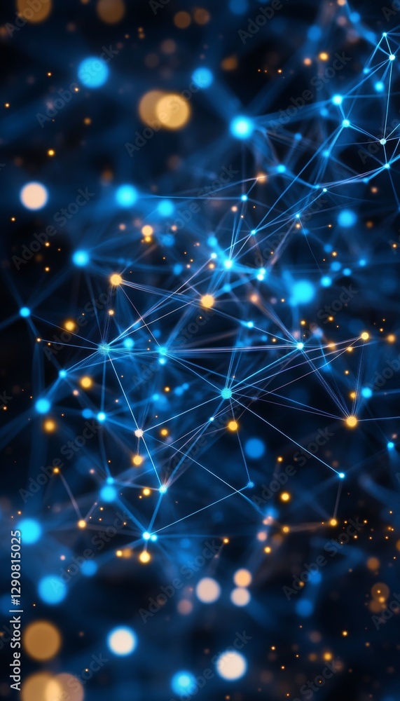 Dark Blue Geometric Circuitry with Bright Glowing Nodes, Abstract Technology Background Dark Blue Geometric Circuitry with Bright Glowing Nodes, Abstract Technology Background
