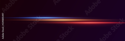 Horizontal neon effects, laser beam light and flash.