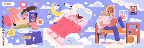 Bed Rotting. Flat Vector Illustration
