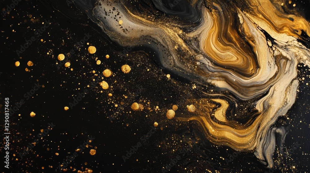Fototapeta premium Abstract black and gold marble texture with swirling patterns, luxury design background, rich textures for art and creative projects. High-resolution backdrop.