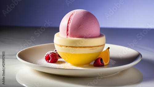 Fruity Sorbet Ice Cream with Raspberry and Citrus Flavors – A Vibrant 4K Dessert Photography Capturing the Freshness of Frozen Fruit Delight