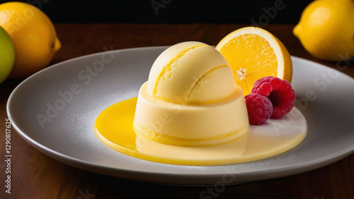 Fruity Sorbet Ice Cream with Raspberry and Citrus Flavors – A Vibrant 4K Dessert Photography Capturing the Freshness of Frozen Fruit Delight
