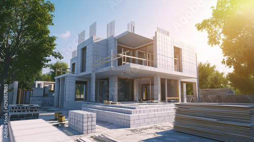Modern Eco-Friendly Home Under Construction: Built with AAC Blocks for Sustainable Living