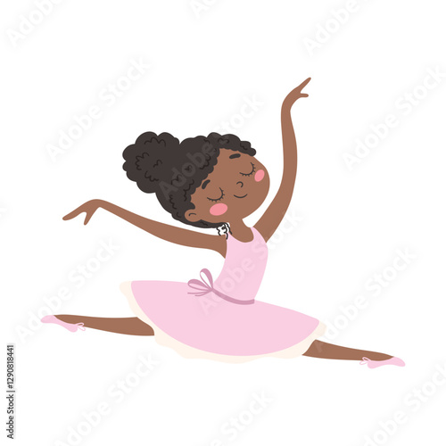 Cute African American Ballerina in a pink tutu.Cute illustration in a childish style.Vector illustration.