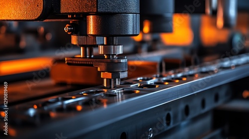 Heavy-duty industrial presses stamping metal sheets into precision parts